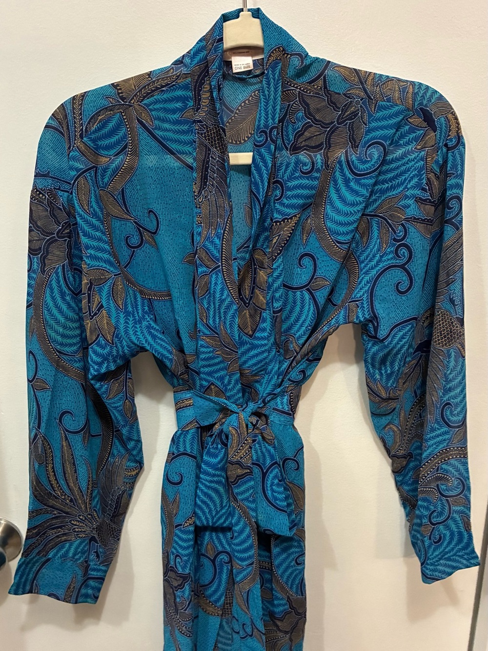 Victoria's Secret Teal and Navy Tropical Print Robe with Gold Accents